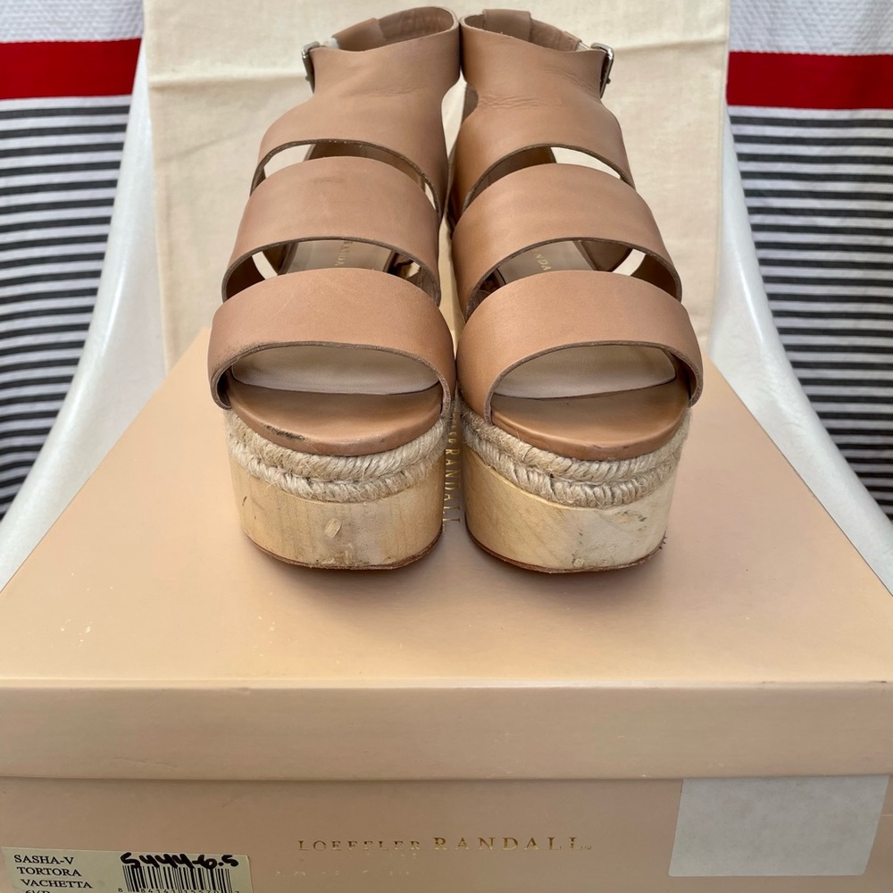 LOEFFER RANDALL Sasha-V Tan Leather Platform Sandals Sz 6.5